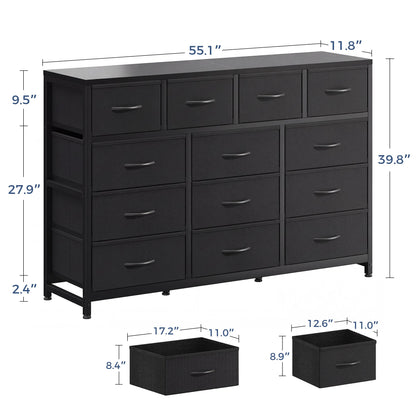 Casacomoda Dresser with 13 Storage Drawers, 55-Inch Long Dressers for Bedroom, Large Dressers TV Stand, Black
