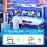 Casacomoda 48 inch Gaming Desk with LED Lights & Power Outlets, Home Office Desk with Reversible Storage Drawers & Monitor Shelves, Gaming Table for Small Space, White