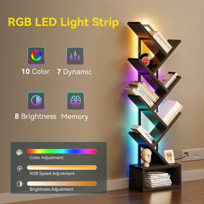 Casacomoda 6-Tier Tree Floor Lamp with Integrated LED Shelving, Modern Display Stand for Living Room & Home Office, Black