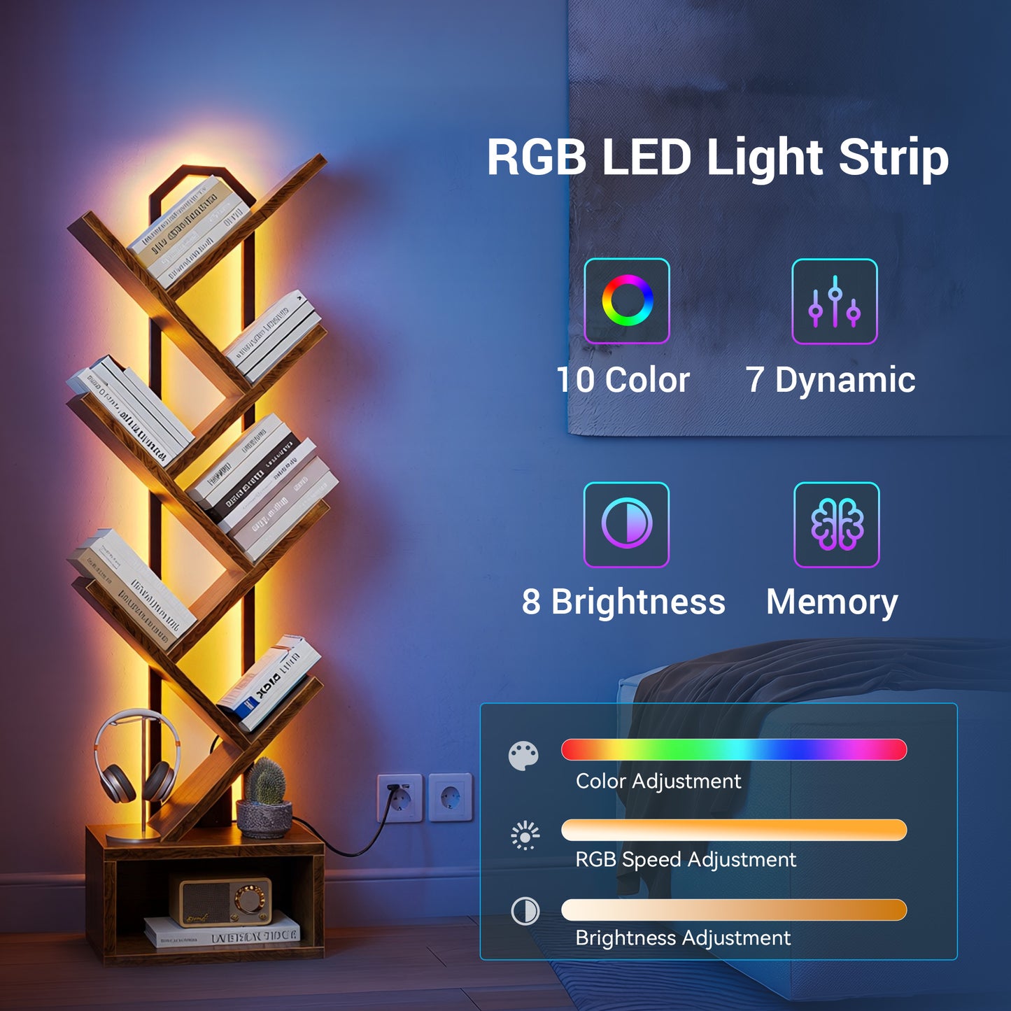 Casacomoda 6-Tier Tree Floor Lamp with Integrated LED Shelving, Modern Display Stand for Living Room & Home Office, Vintage