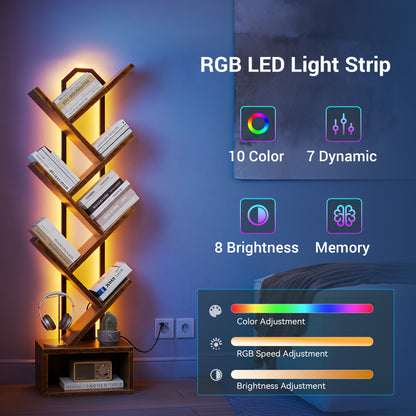 Casacomoda 6-Tier Tree Floor Lamp with Integrated LED Shelving, Modern Display Stand for Living Room & Home Office, Vintage
