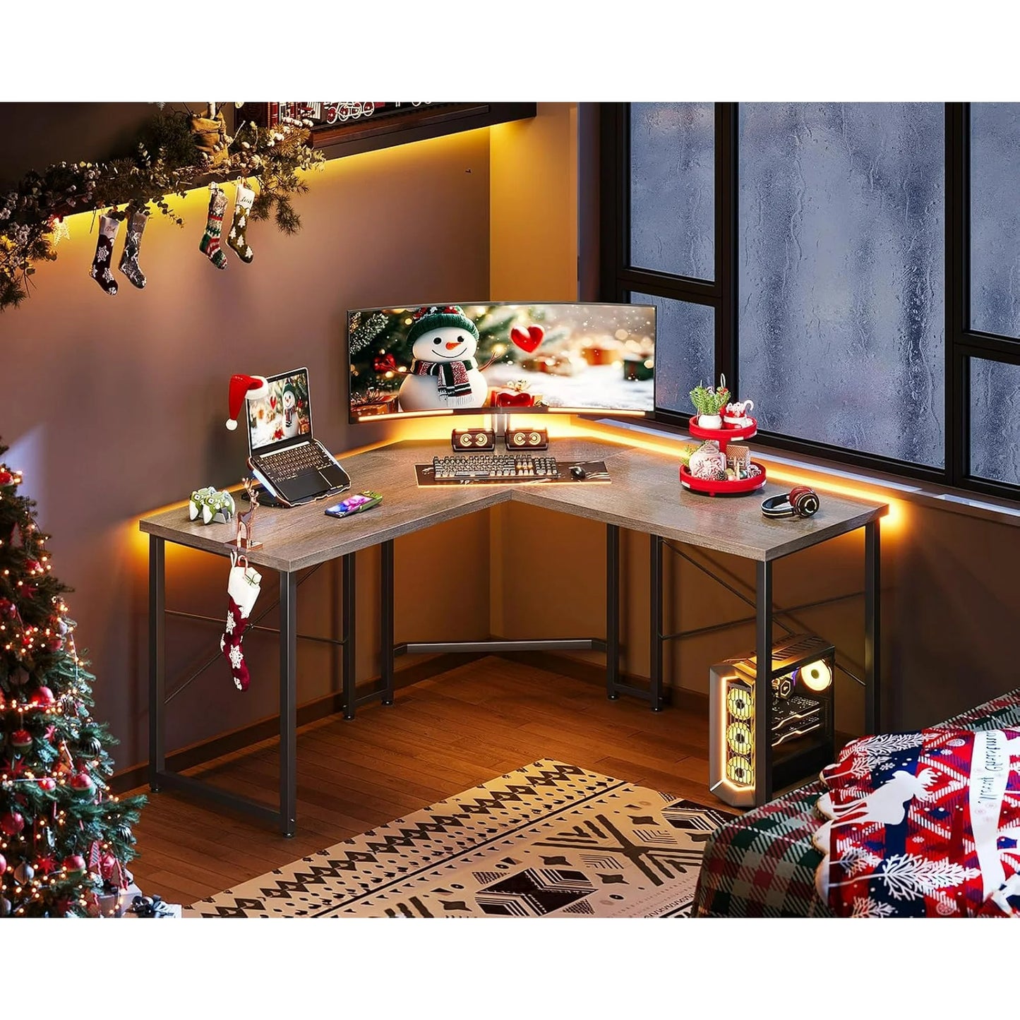 Casacomoda Computer Desk L Shaped, 51” Reversible L Shaped Computer Desk with Monitor Stand, Home Office Desk, Gray Oak