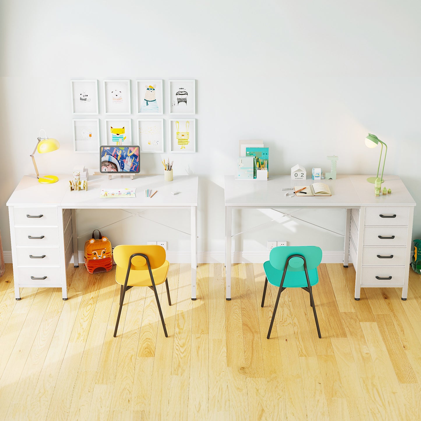Casacomoda 40 Inch Computer Desk with Drawers , Study Table for Student, Writing Desk for Home Office, Small Table with Drawers, White