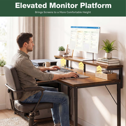 Casacomoda 55 Inch Computer Desk with Drawers & Printer Shelf, Reversible Office Desk with Charging Station, Monitor Stand and CPU Stand, Vintage and Black