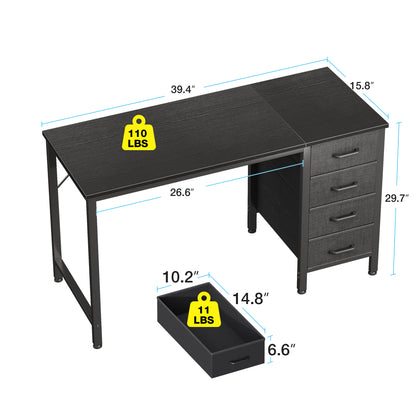 Casacomoda Computer Desk with 4 Storage Drawers , Writing Desk for Home Office, Study Work Table for Bedroom and Small Space, Black
