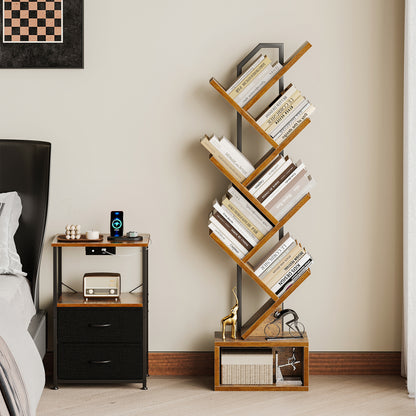 Casacomoda Tree Bookshelf - 6 Shelf Retro Floor Standing Bookcase, Tall Wood Book Storage Rack for CDs/Movies/Books, Utility Book Organizer Shelves for Bedroom, Living Room, Home Office