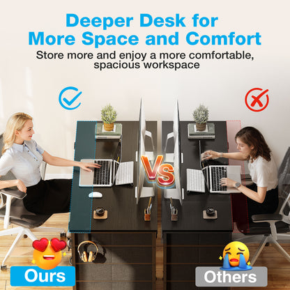 Black Computer Desk with Drawers for Storage - 55 inch Home Office Desk with 8 Fabric Drawers, Writing Study Desk with Drawers on Both Sides for Bedroom