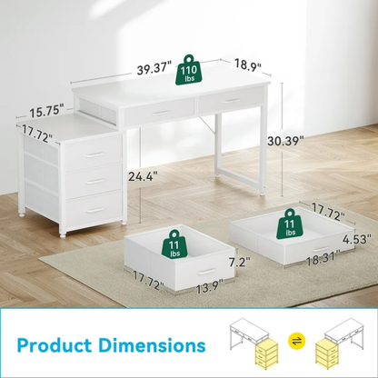 Casacomoda Computer Desk with 5 Drawers & Printer Stand, Reversible Storage Desk for Home Office, 53 Inch Writing Desk with Headphone Hook, White