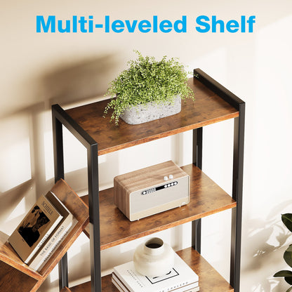 Triple 5-Tier Bookshelf with LED Lights for Living Room, 17 Open Shelves Large Bookcase with App Control RGB Light Strip, Modern Tree Design Storage Shelf with Metal Frame, Vintage