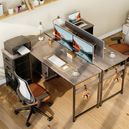 48 inch Computer Desk with 4 Fabric Drawers — Home Office Desks with Storage, Writing Desk with Side Hook, Desk Study/Work Table for Bedroom and Small Space, Oak Grey
