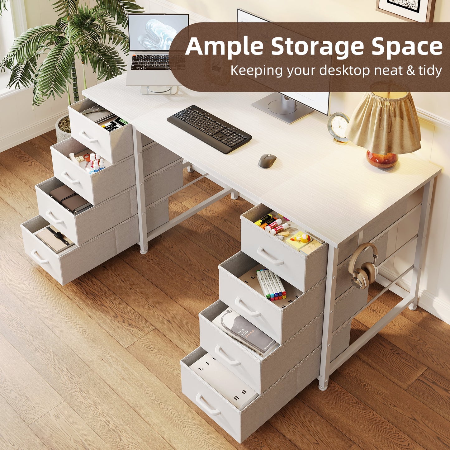 White Vanity Desk with 8 Drawers, Modern Makeup Table for Bedroom, Home Office or Dressing Room