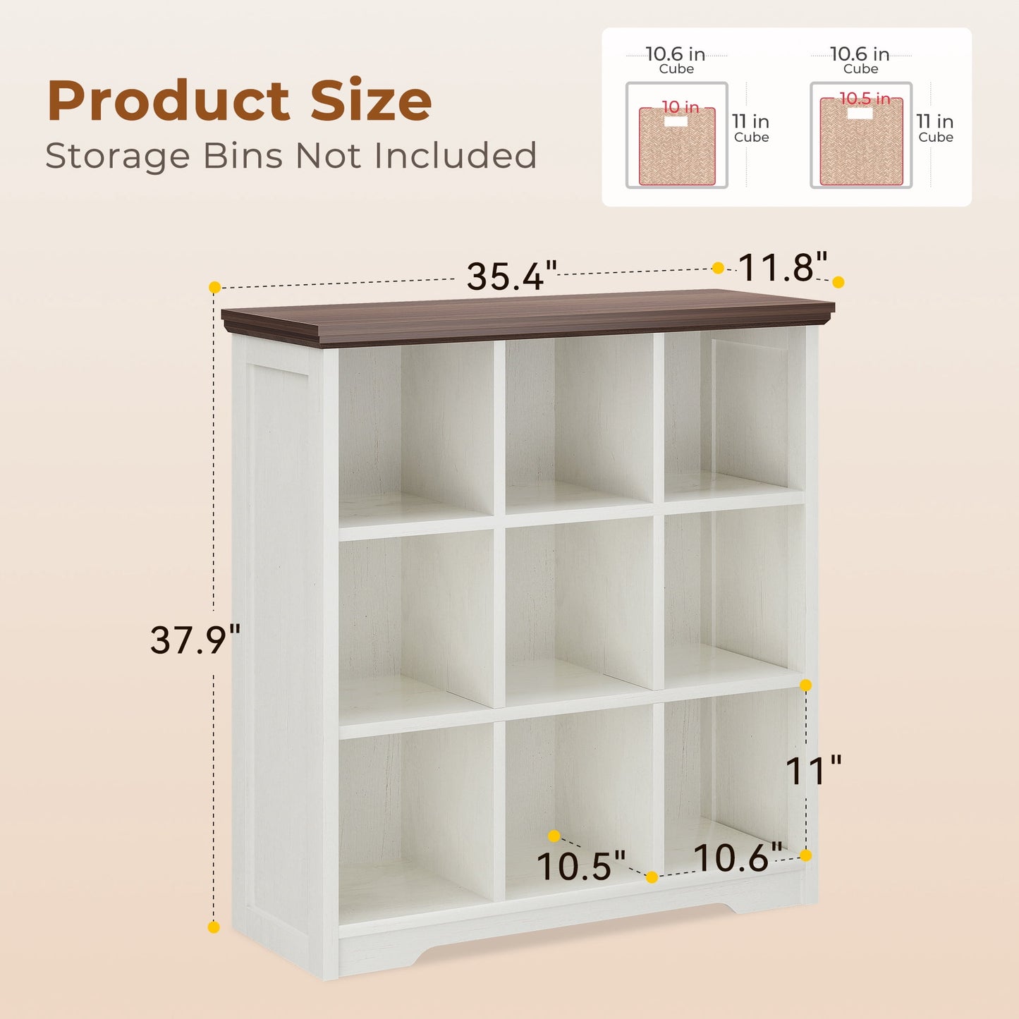 Casacomoda 9 Cube Storage Organizer, Cube Bookcase with Open Storage Shelves, Modern Farmhouse Cube Organizer, Bookshelf for Living Room, Bedroom, Walnut & White