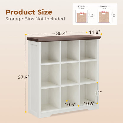 Casacomoda 9 Cube Storage Organizer, Cube Bookcase with Open Storage Shelves, Modern Farmhouse Cube Organizer, Bookshelf for Living Room, Bedroom, Walnut & White