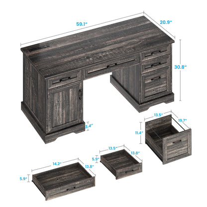 Casacomoda Home Office Desk with File Cabinet and Drawers, 59" Executive Desk with USB Power Outlet, Storage Cabinet for CPU, Workstation Table for Study, Dark Oak (No ratings yet)