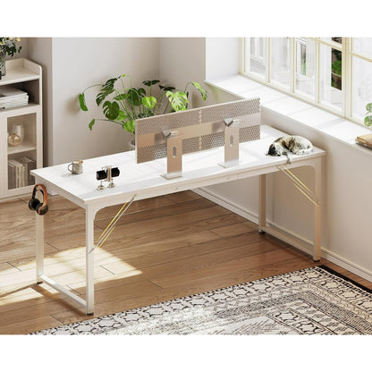 Casacomoda 63 inch Computer Desk with Headphone Hooks, Home Office Desk for Large Spaces, Simple Modern Desk for Studying & Writing, White