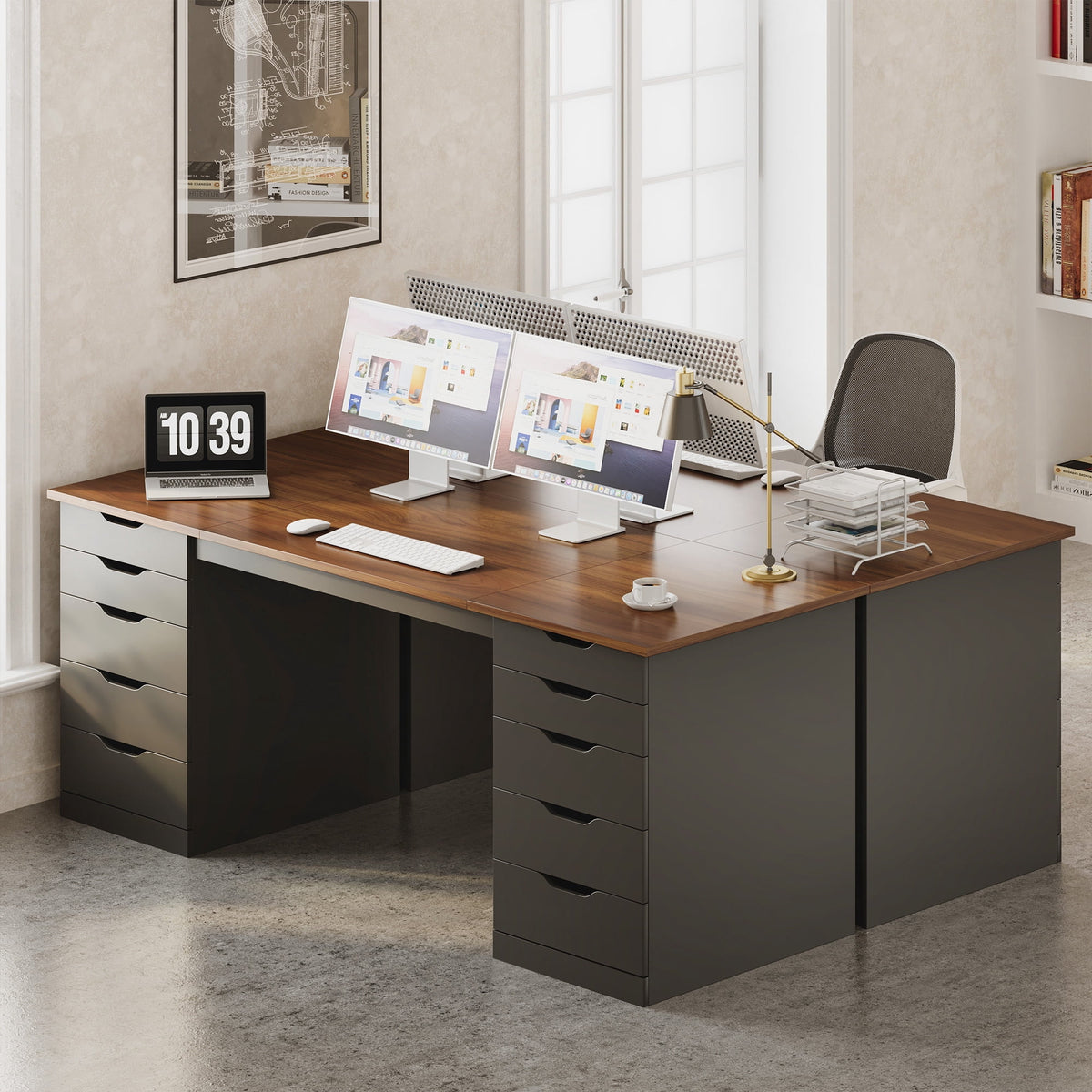 Casacomoda 55" Home Office Desk with 10 Drawers, Large Writing Desk with Storage, Black