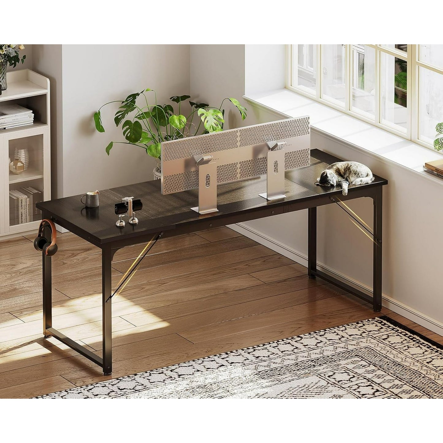 Casacomoda 63 inch Computer Desk with Headphone Hooks, Home Office Desk for Large Spaces, Simple Modern Desk for Studying & Writing, Black