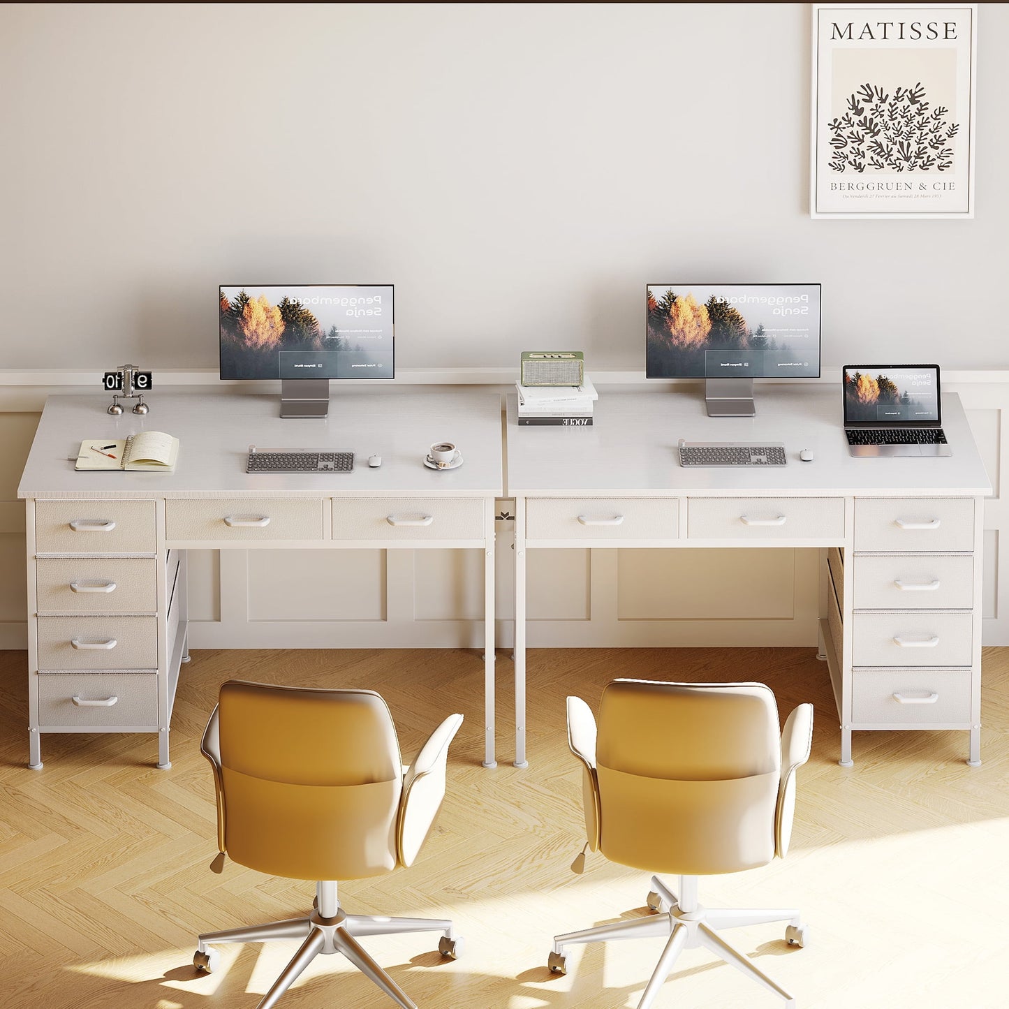 Casacomoda 40" Home Office Desk with 6 Drawers, Modern Computer Desk with Small Space, Corner Computer Desk, Pure White