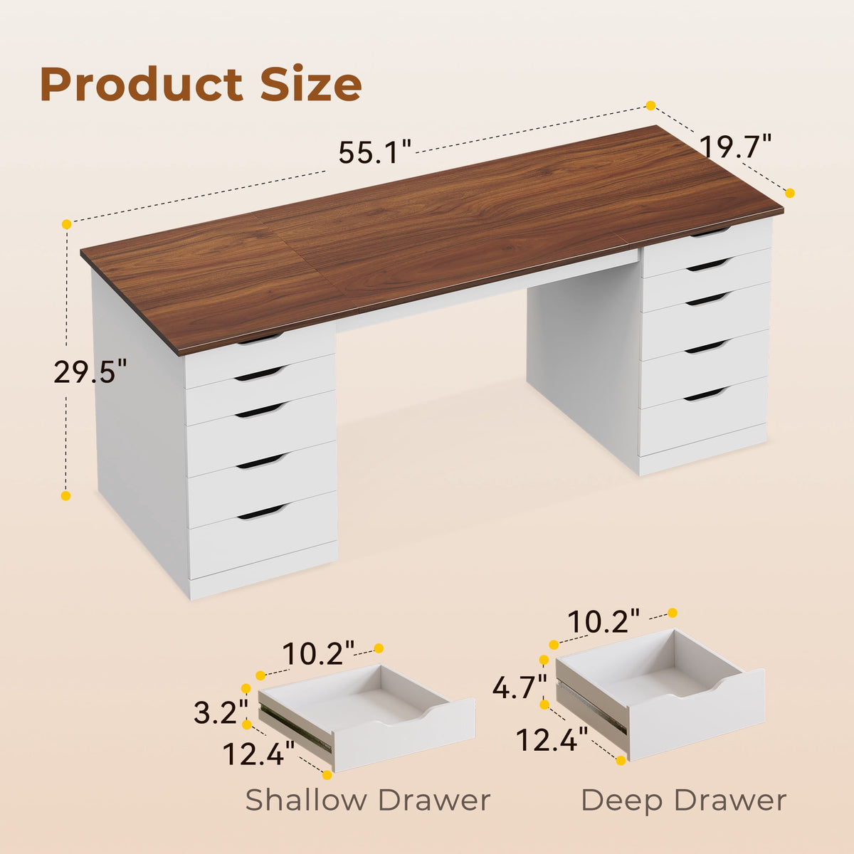 Casacomoda 55" Home Office Desk with 10 Drawers, Large Writing Desk with Storage