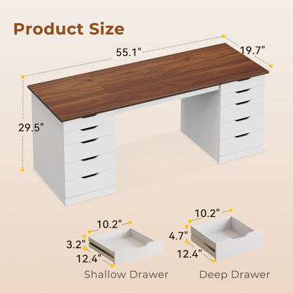 Casacomoda 55" Home Office Desk with 10 Drawers, Large Writing Desk with Storage