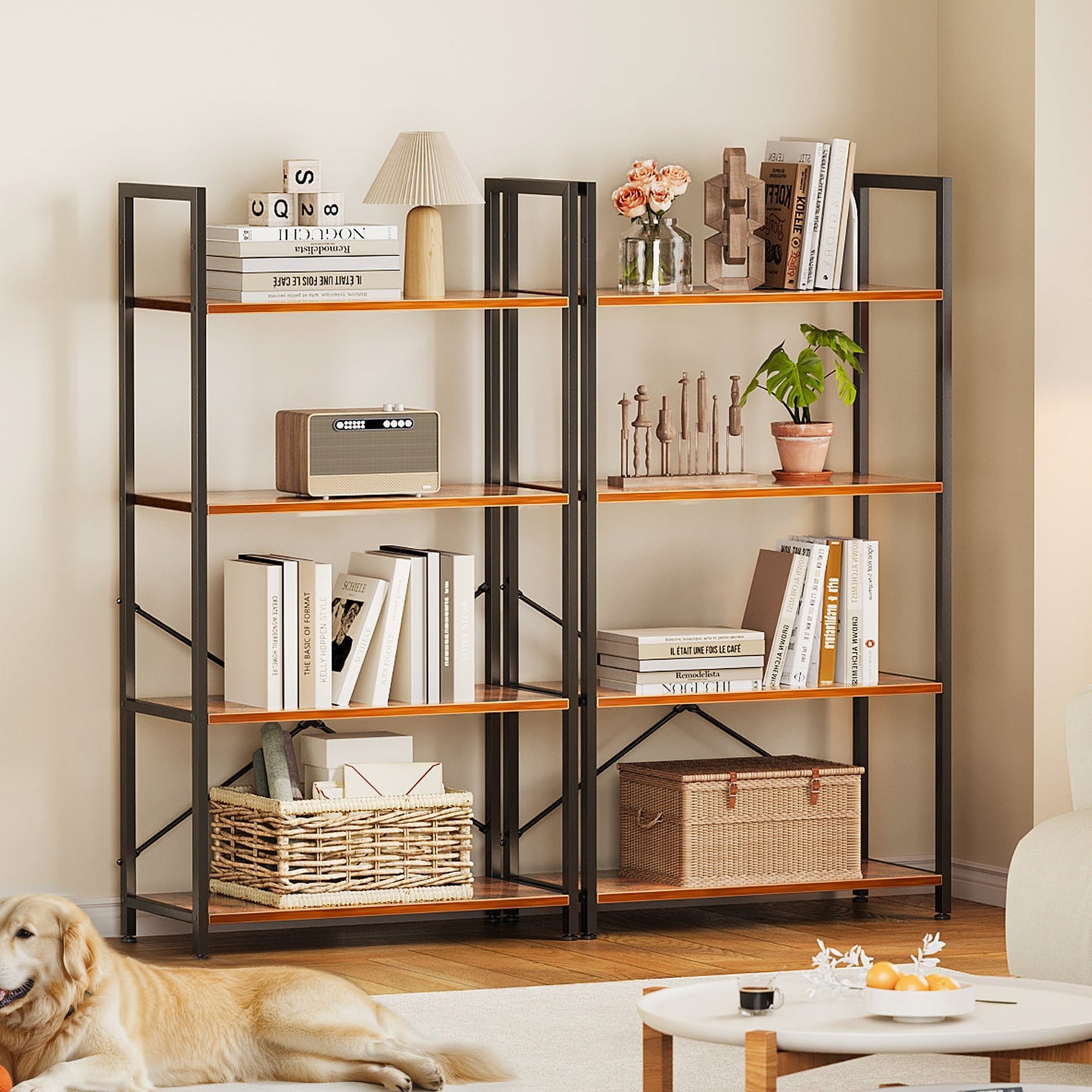 Casacomoda 4-Tier Bookshelf, Freestanding Book Shelf, Home Office Bookcase, Storage Shelving Unit for Bedroom, Living Room, Vintage