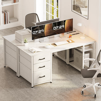 51 Inch Computer Desk with File Drawers & USB Power Outlets- Reversible Home Office Desk with Storage Shelves, Work from Home, Writing Table for Bedroom, White