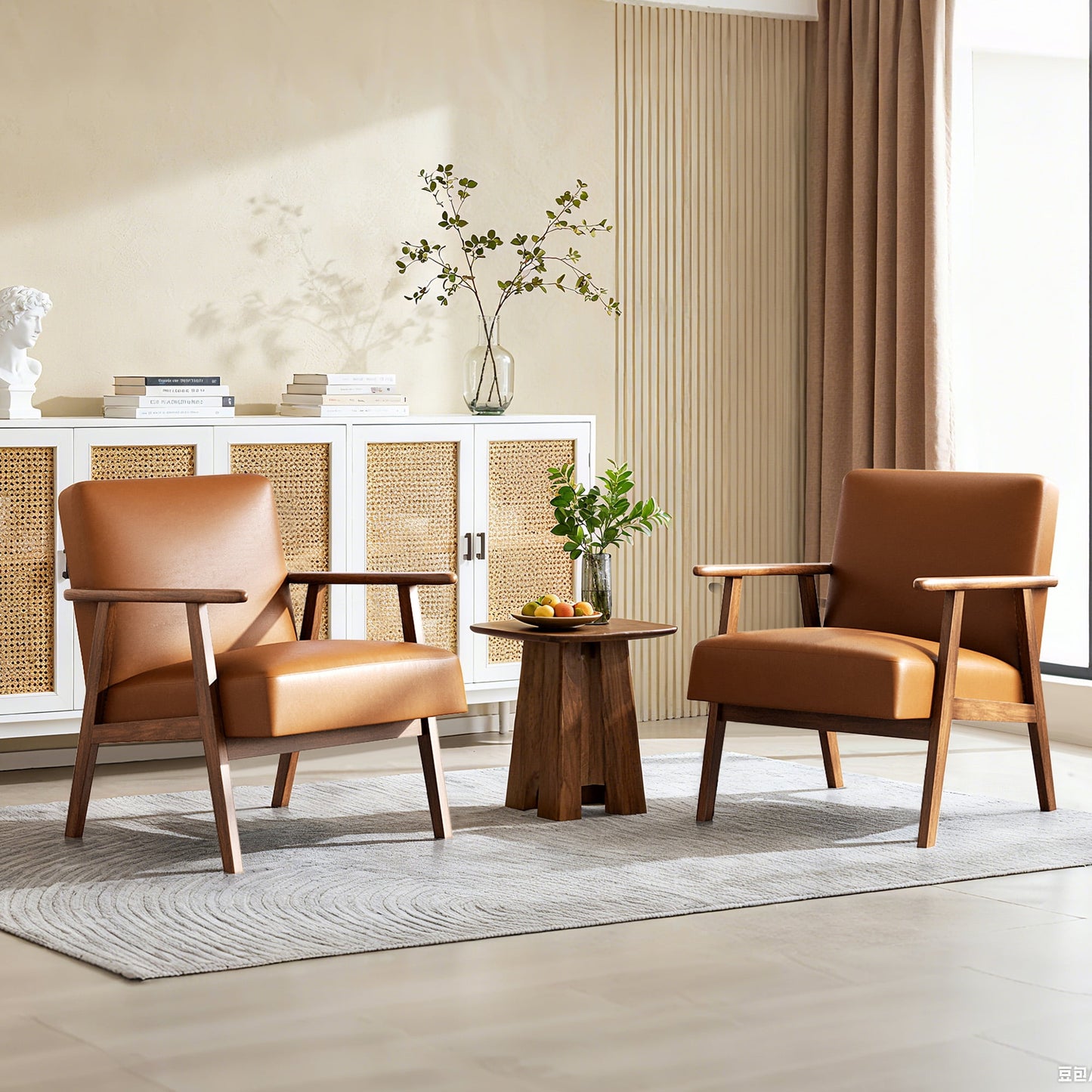 Casacomoda PU Leather Accent Chair for Bedroom, Living Room Chair with Solid Wood Legs, Reading Arm Chair with Soft Cushion for Adults, Brown