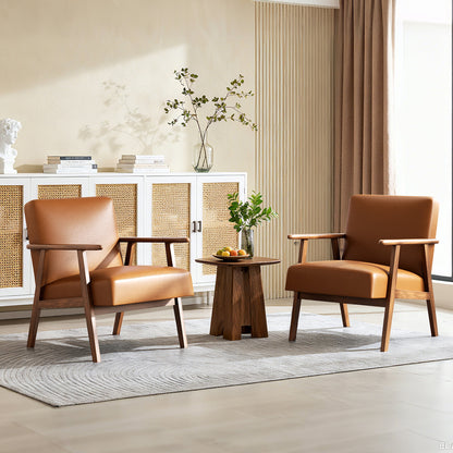 Casacomoda PU Leather Accent Chair for Bedroom, Living Room Chair with Solid Wood Legs, Reading Arm Chair with Soft Cushion for Adults, Brown