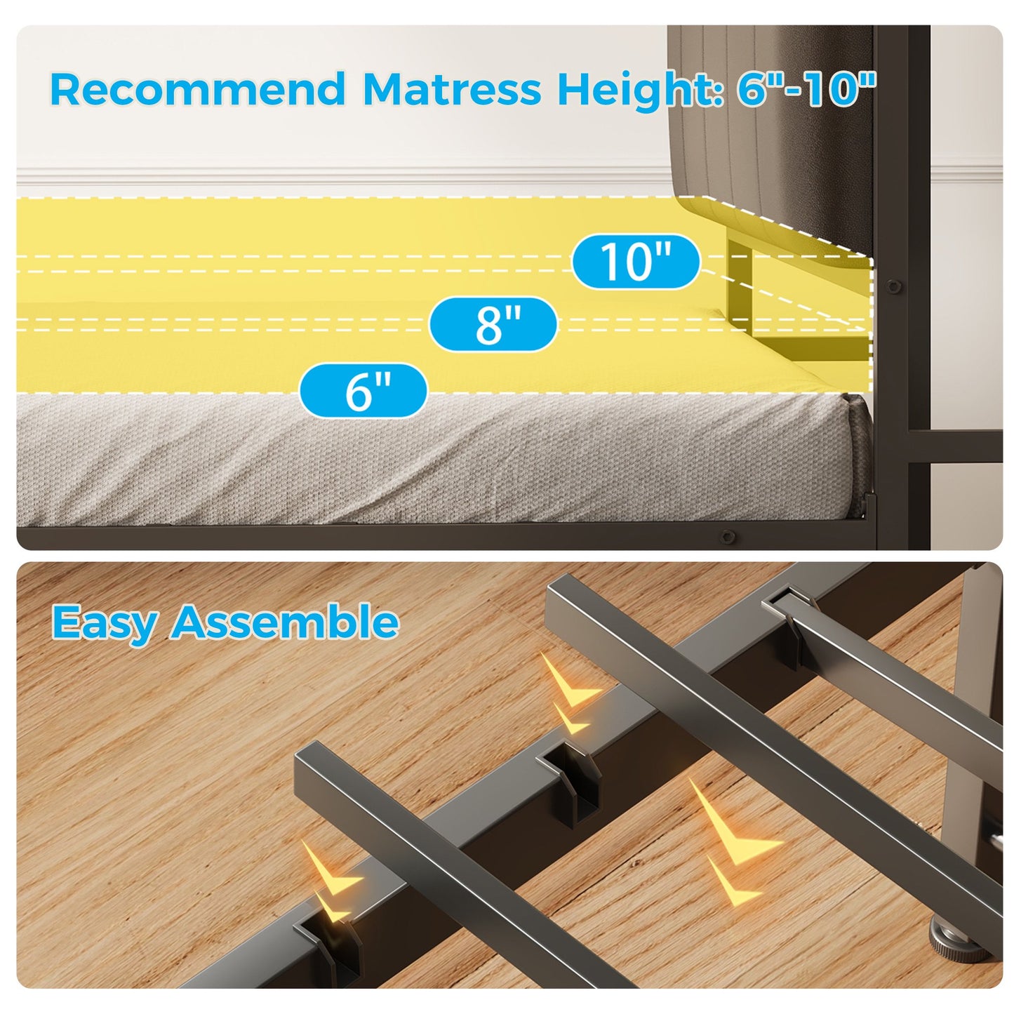 Bed Frame Twin Size with Storage Headboard and Drawer, Upholstered Platform Bed with Charging Station and LED Light, Heavy Duty Frame Support, No Box Spring Needed, Noise Free, Black