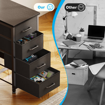 Casacomoda 40 inch Computer Desk with 4 Fabric Drawers — Home Office Desks with Storage, Writing Desk with Side Hook, Desk Study/Work Table for Bedroom and Small Space, Black