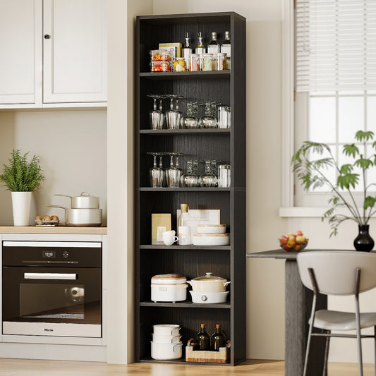 Casacomoda Tall Bookcase, Bookshelf, 6-Tier Display Storage Shelf, Space-Saving Bookshelf for Living Room, Bedroom, Home Office, Black