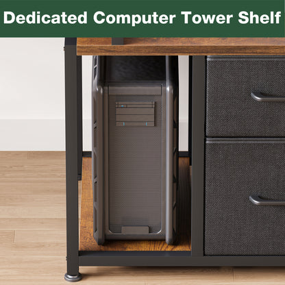 Casacomoda 55 Inch Computer Desk with Drawers & Printer Shelf, Reversible Office Desk with Charging Station, Monitor Stand and CPU Stand, Vintage and Black
