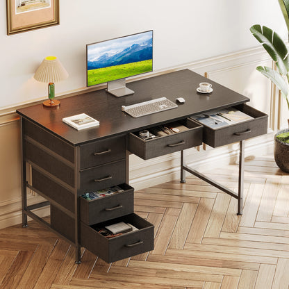 Casacomoda 40" Home Office Desk with 6 Drawers, Modern Computer Desk with Small Space, Corner Computer Desk, Black