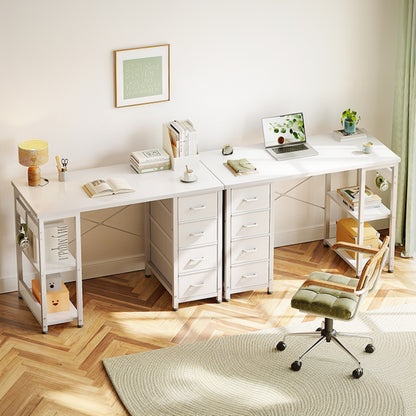 Casacomoda Computer Desk with Drawers & Storage Shelves, 40 Inch Corner Desk for Home Office Bedroom, Small Teen PC Desks with Fabric Drawer, White