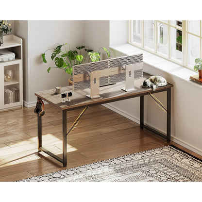 Casacomoda 54 inch Computer Desk with Headphone Hooks, Home Office Desk for Large Spaces, Simple Modern Desk for Studying & Writing, Grey Oak