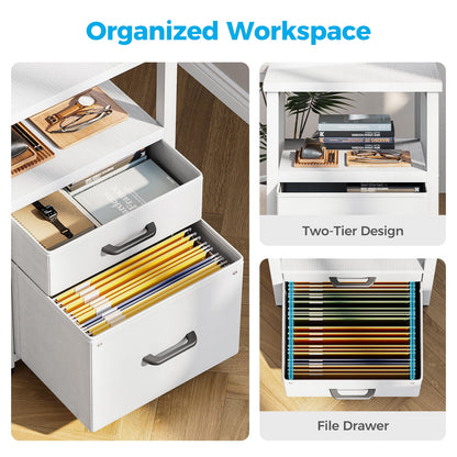 Casacomoda 55 inch Computer Desk with 5 Drawers and File Cabinet for Storage, Office Desk with Storage Shelf & Power Outlets, Home Office Desks, White