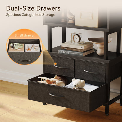 Casacomoda 3-Drawer Bookshelf, 5-Tier Wood & Metal Bookcase with Storage Drawers, Freestanding Office Shelves for Living Room, Bedroom, Home Office Organizer, Black