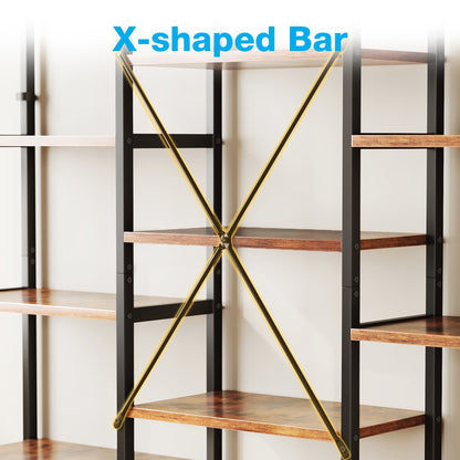 Casacomoda Triple Wide 6 Tier Bookshelf, Rustic Industrial Style Bookcases with 15 Open Display Shelves, Modern Tall Bookcase Furniture for Bedroom, Living Room and Home Office, Rustic Brown