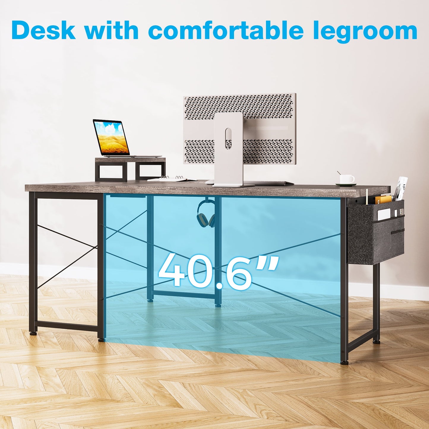 Casacomoda 57“ L Shaped Desk, Gaming Desk with Headphone Hook, Computer Desk for Bedroom, Grey Oak