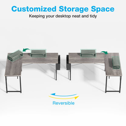 Casacomoda 57“ L Shaped Desk, Gaming Desk with Headphone Hook, Computer Desk for Bedroom, Grey Oak