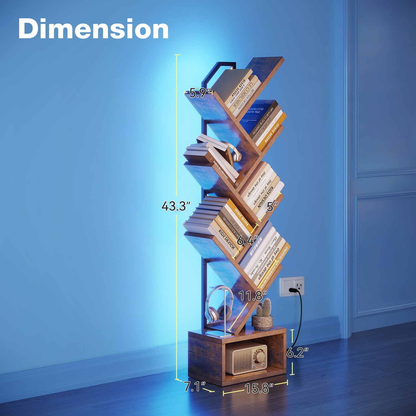 Casacomoda 6-Tier Tree Floor Lamp with Integrated LED Shelving, Modern Display Stand for Living Room & Home Office, Vintage