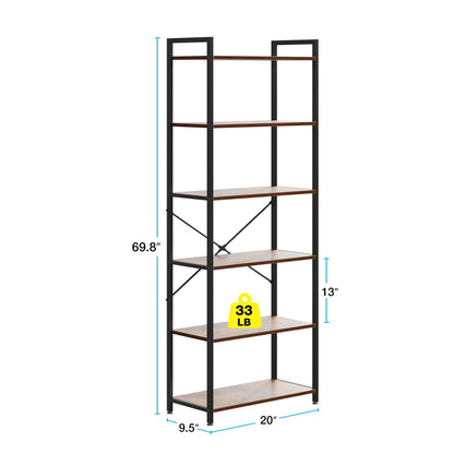 Casacomoda 6-Tier Tall Bookshelf, Large Bookcase with Steel Frame, Deep Book Shelf for Living Room, Home Office, Study, Industrial Style, Vintage