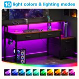 Computer Desk with 4 Drawers, 55 Inch Reversible Desk with Led Lights & Power Outlet, Home Office Desk with File Drawer & Monitor Stand, Vintage