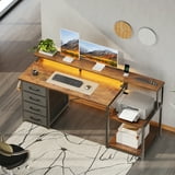 Casacomoda 55 Inch Computer Desk with USB Ports and Power Outlets, Printer Shelf & Built-in LED, 4 Drawers & Storage Shelf, Home Office Desks, Vintage