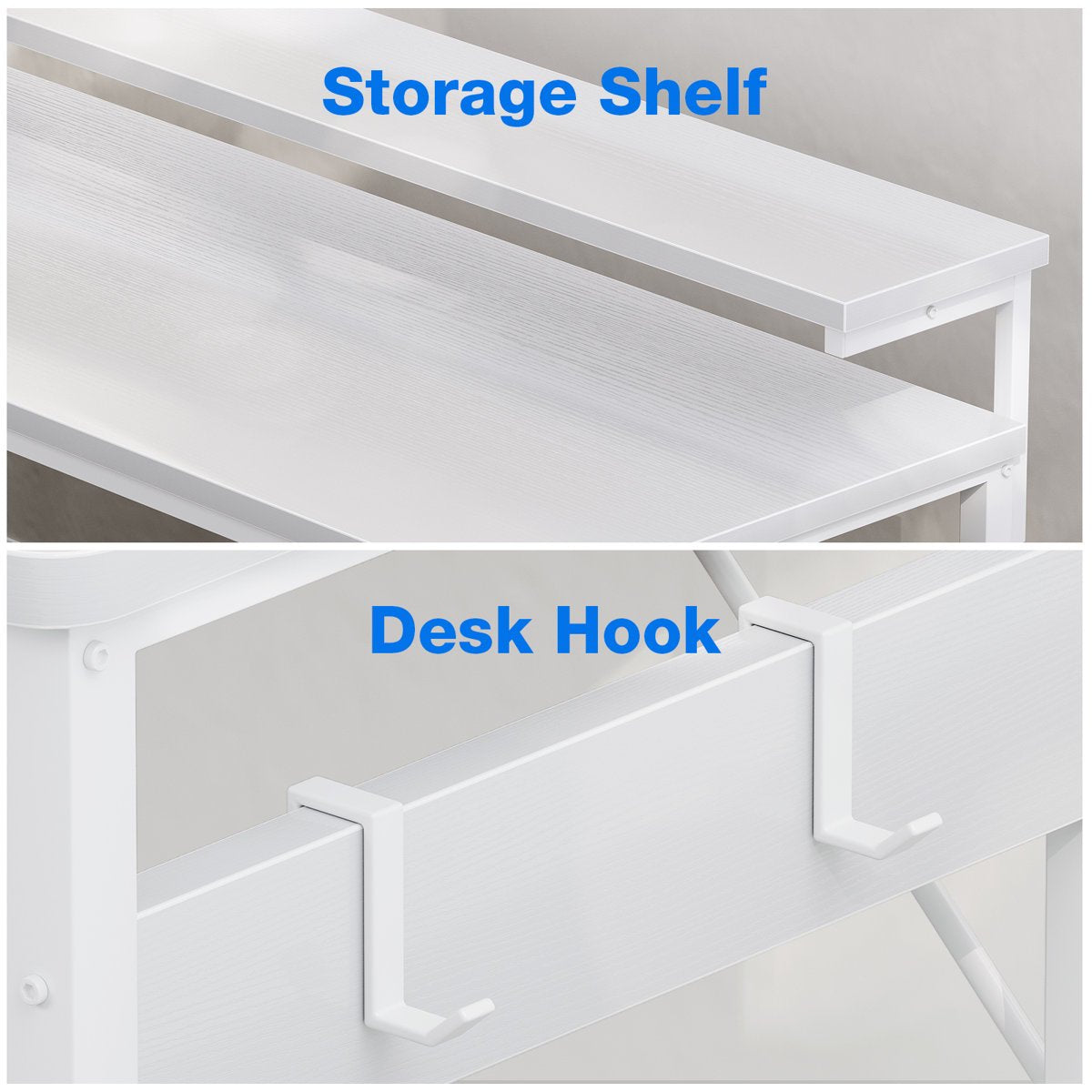 L-Shaped Desk with 3 Storage Drawers, Reversible Writing Desk with Flexible Frame, Computer Desk with Power Outlets, Monitor Stand, Iron Hook and Ladder Shelves,White