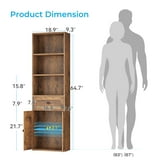 5-Tier Bookcase with Drawer and Cabinet, Modern Bookshelf for Home Office, Living Room or Bedroom, Easy Assembly & Stable Structure, Vintage
