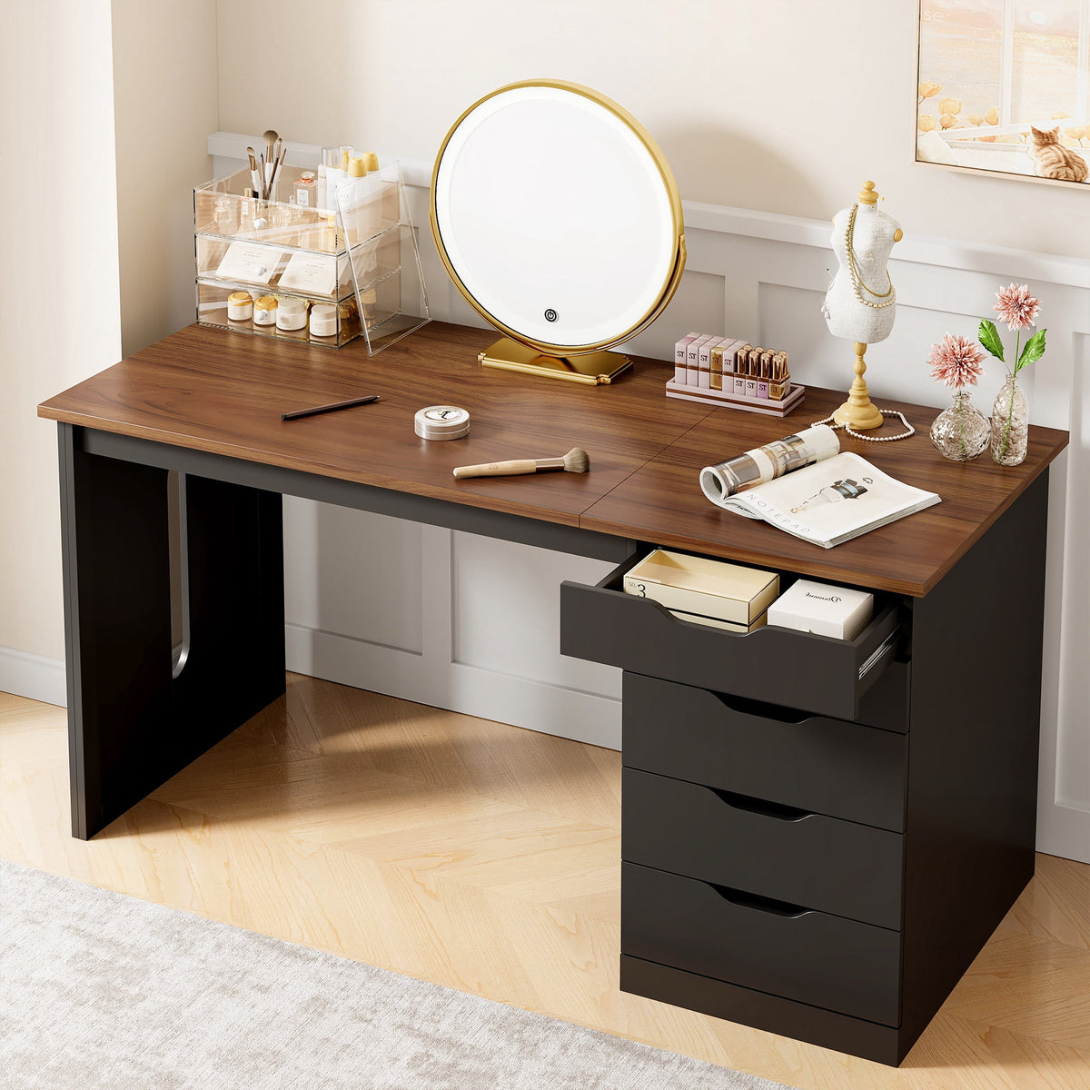 Casacomoda 47” Home Office Desk with 5 Drawers, Compact Writing Desk with Storage, Modern Computer Desk for Bedroom, Study Room and Small Spaces
