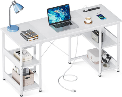 Casacomoda 48 inch Home Office Desk with Power Outlets, Computer Desk with Storage Sheves, Writing Desk With Sturdy Structure, White