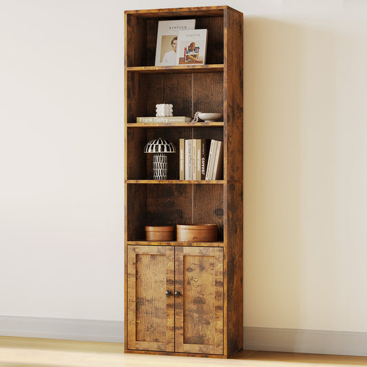 Casacomoda 6-Tier Bookcase with Cabinet, Modern Bookshelf for Home Office, Living Room or Bedroom, Easy Assembly & Stable Structure, Vintage