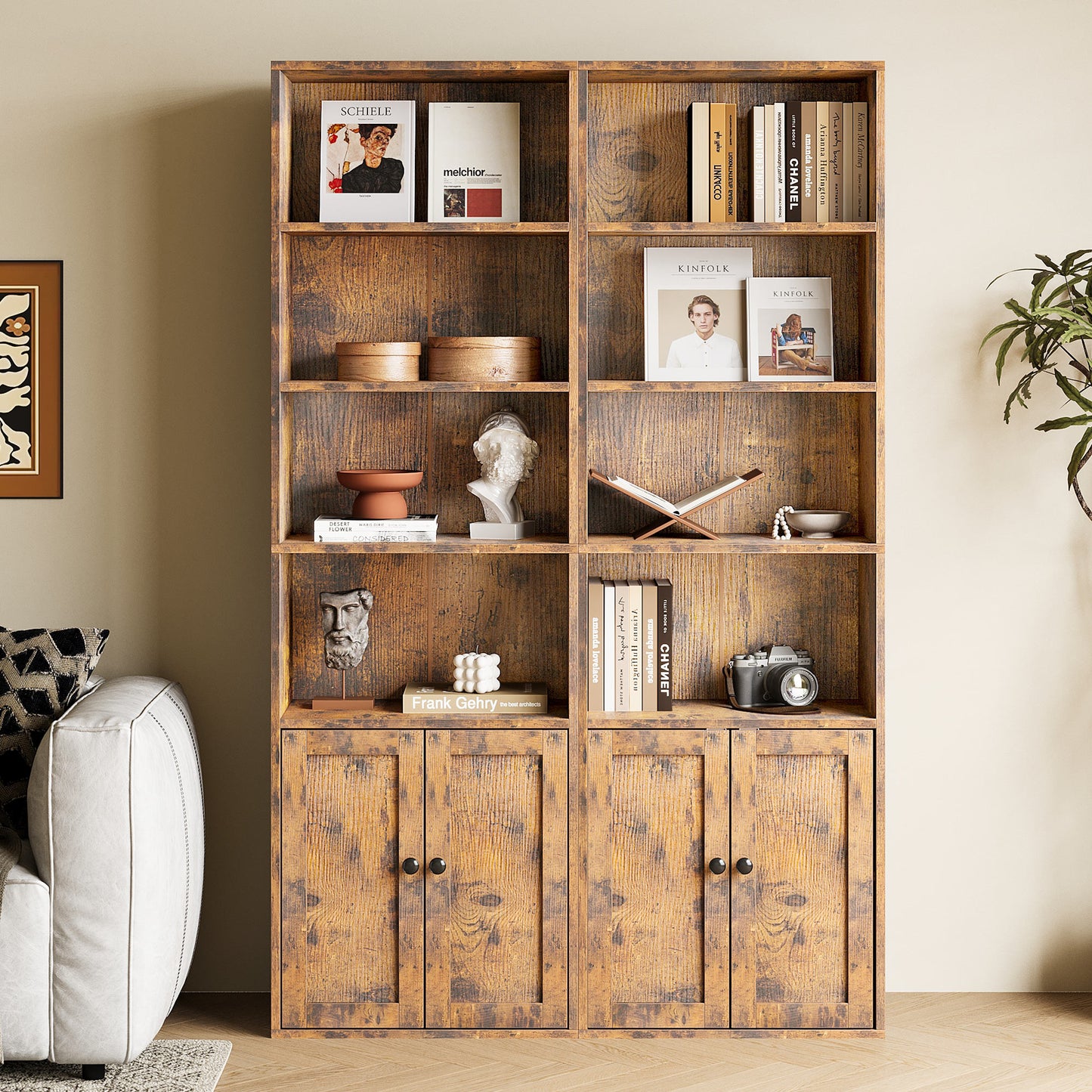 Casacomoda 6-Tier Bookcase with Cabinet, Modern Bookshelf for Home Office, Living Room or Bedroom, Easy Assembly & Stable Structure, Vintage